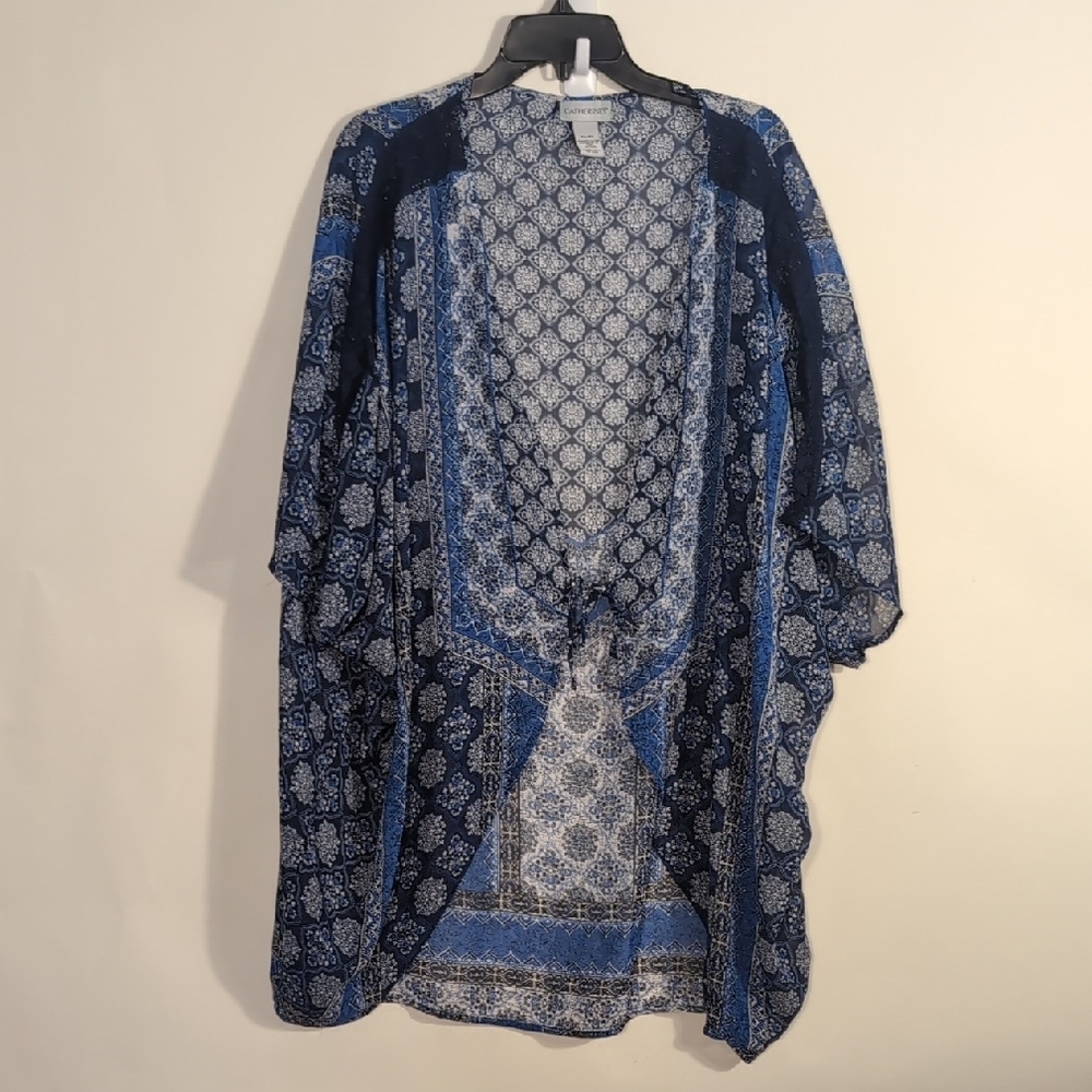 Catherines Navy and White Floral Kimono 2XL-3XL - Picture 1 of 7